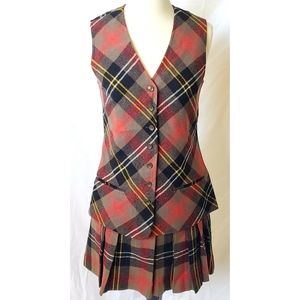 Vintage 90s Mini Skirt & Vest Plaid School Set
